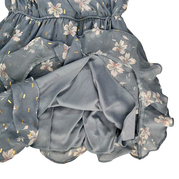 Fit & Flare Swiftie Dress Large Blue Gold Floral Lined Sleeveless Coquette Flirt - Picture 12 of 16